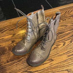 Lucky Brand Women’s 7M Brown Leather Studded 6" Shaft Combat Ankle Boot Zipper